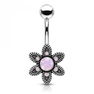 Piercing nombril � �l�gante fleur noircie sertie