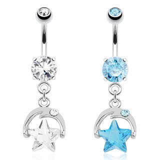 Piercing nombril � �toile et croissant de lune souriant