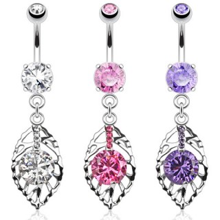 Piercing nombril � feuille avec pierre au centre