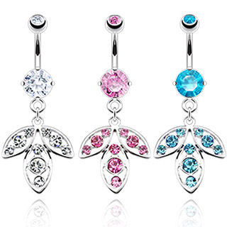 Piercing nombril � 3 feuilles serties de pierres