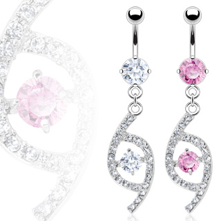 Piercing nombril � lignes courb�es pav�e de pierres