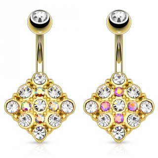 Piercing nombril � losange dor� pav� de pierres