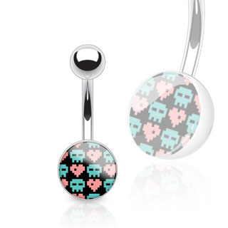 Piercing nombril � motif Geek pix�lis� style space invader