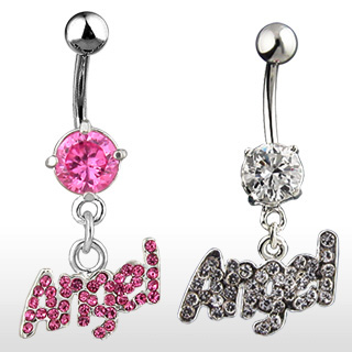Piercing nombril � pendentif Angel avec strass