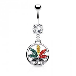 Piercing nombril � pendentif cannabis multicolore cercl�