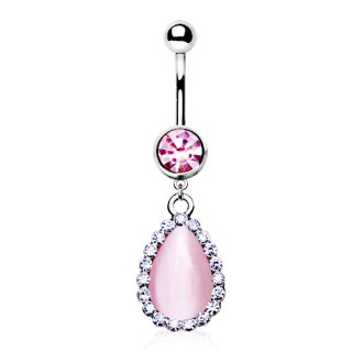 Piercing nombril � pendentif oeil de chat en goutte entour� de strass
