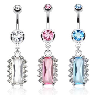 Piercing nombril � pierre rectangulaire avec bords sertis