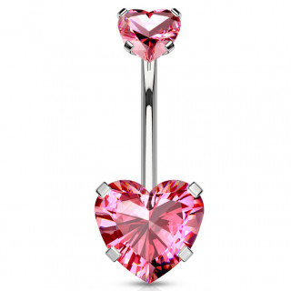 Piercing nombril � pierres en coeur (filetage interne) - Rose