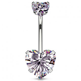 Piercing nombril � pierres en coeur (filetage interne) - Violet tanzanite