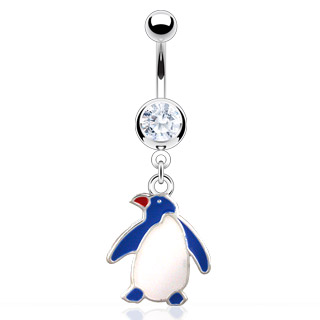 Piercing nombril � pinguin bleu et blanc