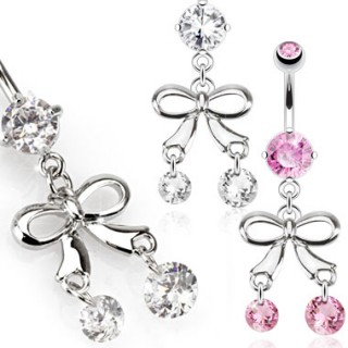 Piercing nombril � ruban de f�te avec pierres suspendues