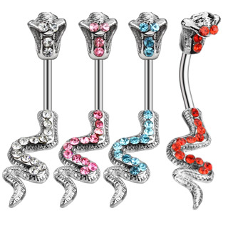 Piercing nombril � serpent cobra pav� de pierres