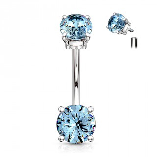 Piercing nombril � zircons prohiminent - Bleu aqua