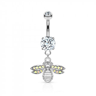 Piercing nombril abeille � ailes strass en pendentif - Gris