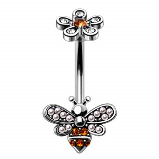 Piercing nombril abeille perl�e � strass et fleur