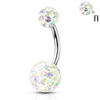 Piercing nombril acier � boules f�rido (filetage interne) - Aurore Bor�ale