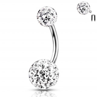 Piercing nombril acier � boules f�rido (filetage interne) - Clair