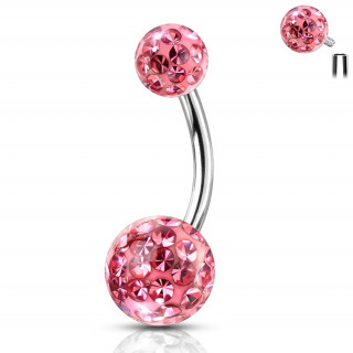 Piercing nombril acier � boules f�rido (filetage interne) - Rose