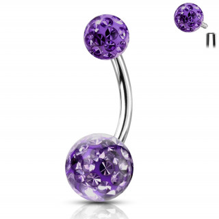 Piercing nombril acier � boules f�rido (filetage interne) - Violet Tanzanite