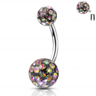 Piercing nombril acier � boules f�rido (filetage interne) - Vitrail Medium