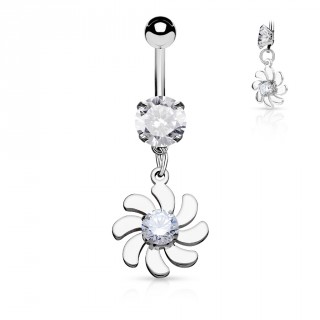 Piercing nombril acier � fleur spirale