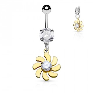Piercing nombril acier � fleur spirale dor�e