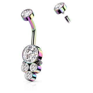 Piercing nombril acier Arc en ciel � grappe stylis�e (filetage interne)