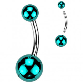 Piercing nombril acier � boules nacr�es bleue