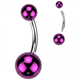 Piercing nombril acier � boules nacr�es poupres