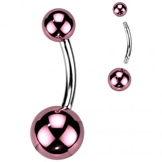 Piercing nombril acier � boules nacr�es roses