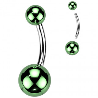 Piercing nombril acier � boules nacr�es vertes