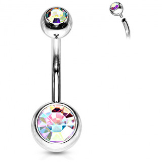 Piercing nombril acier boules serties � filetage interne - Aurore Bor�ale