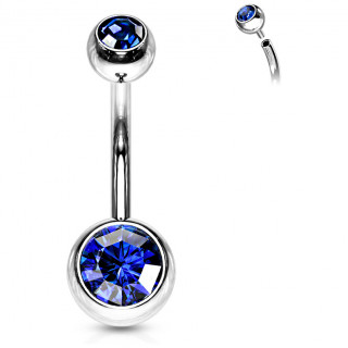 Piercing nombril acier boules serties � filetage interne - Bleu