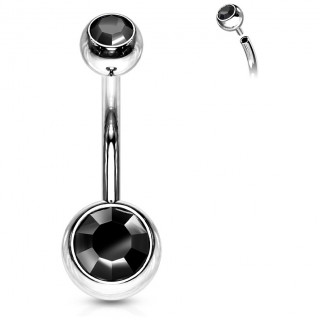 Piercing nombril acier boules serties � filetage interne - Noir