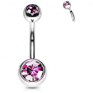 Piercing nombril acier boules serties � filetage interne - Rose