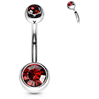 Piercing nombril acier boules serties � filetage interne - Rouge