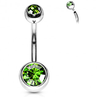Piercing nombril acier boules serties � filetage interne - Vert