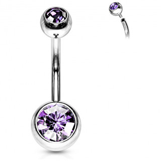 Piercing nombril acier boules serties � filetage interne - Violet Tanzanite