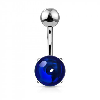 Piercing nombril acier � cabochon Bleu