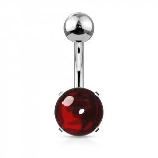 Piercing nombril acier � cabochon Rouge