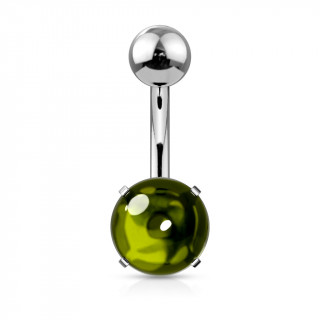 Piercing nombril acier � cabochon Vert