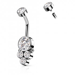 Piercing nombril acier clair � grappe stylis�e (filetage interne)