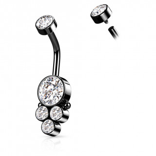 Piercing nombril acier Noir � grappe stylis�e (filetage interne)