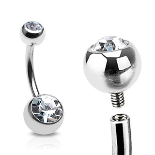 Piercing nombril acier serti � filletage interne