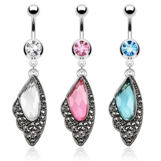 Piercing nombril ail� plaqu� h�matite avec duo de pierres