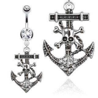 Piercing nombril ancre de marine pirate avec t�te de mort