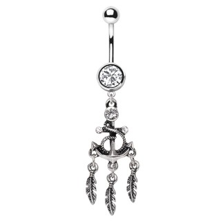 Piercing nombril ancre marine � plumes