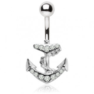 Piercing nombril ancre marine pav�e de strass clairs