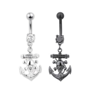 Piercing nombril ancre marine � squelette