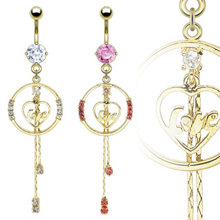 Piercing nombril anneau, coeur et pendents